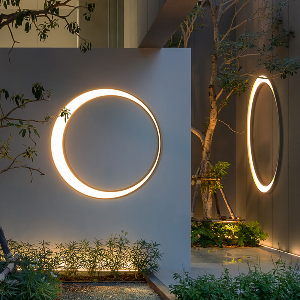 Homary Modern Outdoor LED Wall Sconces Round Gray Waterproof Garden Lighting