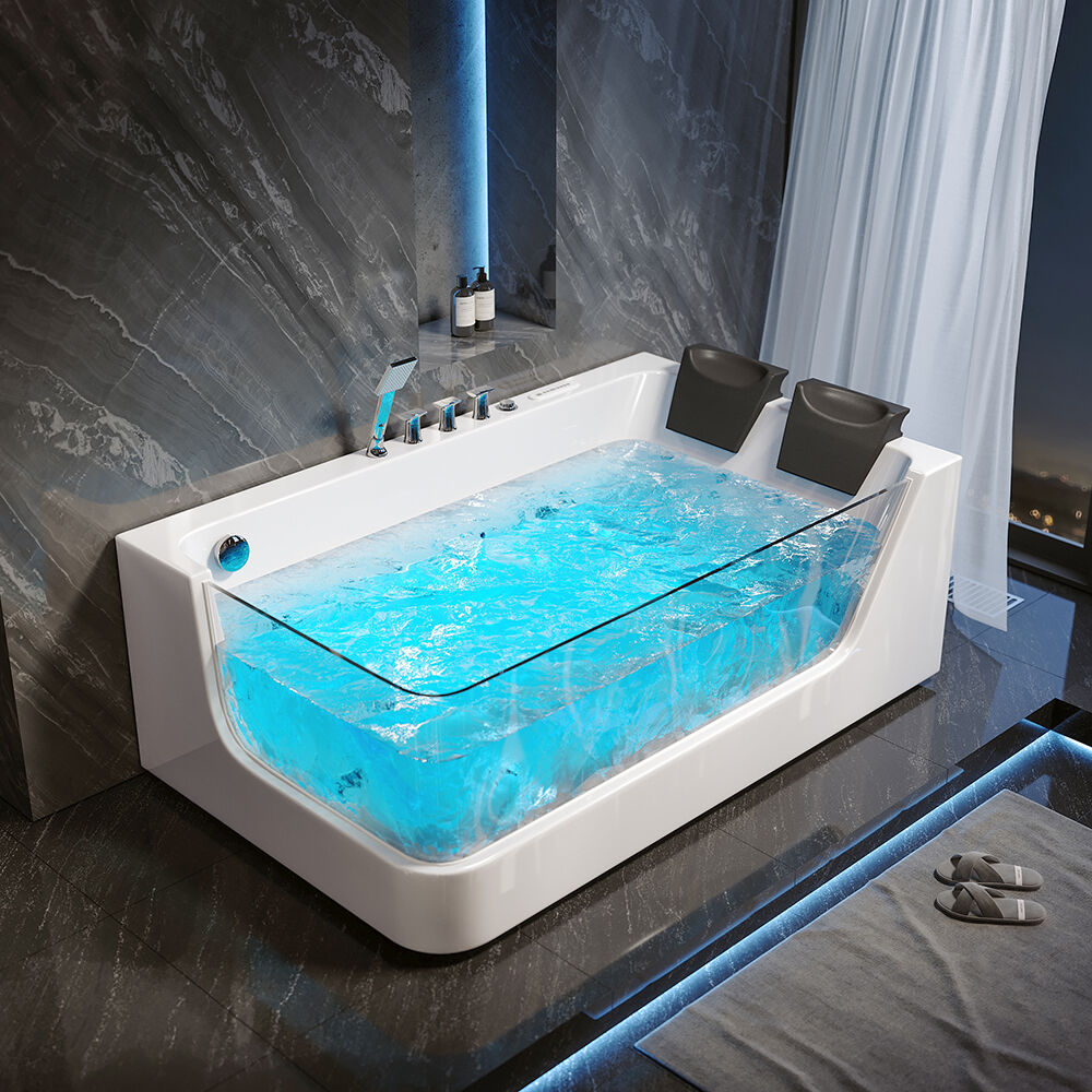 Homary 71" Acrylic LED Whirlpool & Water Massage Bathtub Decoration Transparent in White