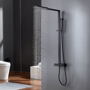 Homary Exposed Thermostatic Shower Fixture with Rain Shower Head and Hand Shower Matte Black