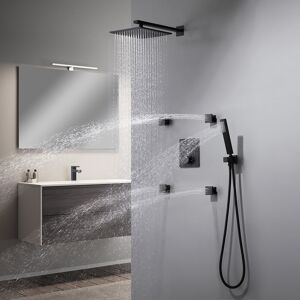 Homary 12'' Thermostatic Shower System Black Shower Head with 4 Body Jets and Hand Shower