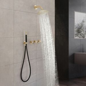 Homary Ave Rain Shower System with 8 Inch Shower Head and Hand Shower in Brushed Gold