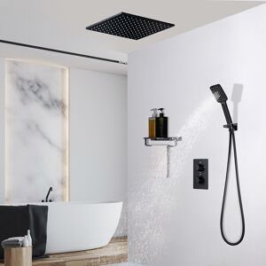 Homary 20" Thermostatic Shower System with Handheld Shower in Matte Black Solid Brass