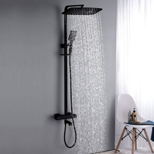 Homary Exposed Rainfall Thermostatic Shower Fixture Brass with Handheld Shower in Matte Black