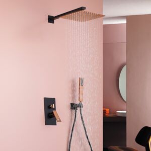 Homary Wall-Mount Shower System 10" Rainfall Shower Head with Hand Shower Black & Rose Gold