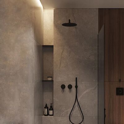 Homary 10" Wall-Mounted Round Black Shower System 2-Function with Hand Shower Homary 10" Wall-Mounted Round Black Shower System 2-Function with Hand Shower