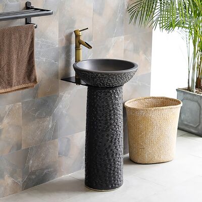 Homary Antique Black Pedestal Sink Gaolin Wash Sink without Drain & Faucet Outdoor and Indoor Homary Antique Black Pedestal Sink Gaolin Wash Sink without Drain & Faucet Outdoor and Indoor