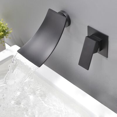 Homary Shoop Modern Single Handle Wall Mounted Waterfall Bathroom Sink Faucet Matte Black Homary Shoop Modern Single Handle Wall Mounted Waterfall Bathroom Sink Faucet Matte Black