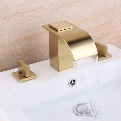 Homary Milly Waterfall Double Handle Widespread Sink Faucet Solid Brass for Bathroom Homary Milly Waterfall Double Handle Widespread Sink Faucet Solid Brass for Bathroom