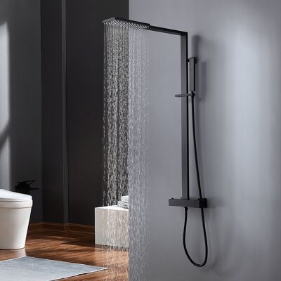 Homary Exposed Thermostatic Shower Fixture with Rain Shower Head and Hand Shower Matte Black Homary Exposed Thermostatic Shower Fixture with Rain Shower Head and Hand Shower Matte Black