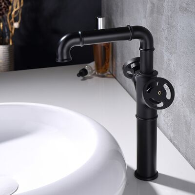 Homary Ruth Industrial Pipe Bathroom Vessel Sink Faucet Matte Black 1-Hole 2-Handle Solid Brass Homary Ruth Industrial Pipe Bathroom Vessel Sink Faucet Matte Black 1-Hole 2-Handle Solid Brass
