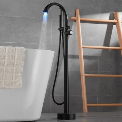 Homary LED Freestanding Tub Faucet with Handheld Shower High-Arc Filler Spout Solid Brass Homary LED Freestanding Tub Faucet with Handheld Shower High-Arc Filler Spout Solid Brass