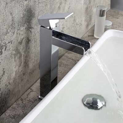Homary Chrome Single Handle Waterfall Bathroom Vessel Sink Faucet Solid Brass Modern Homary Chrome Single Handle Waterfall Bathroom Vessel Sink Faucet Solid Brass Modern
