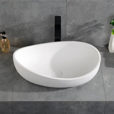 Homary Bathroom Stone Resin Oval Vessel Sink Modern Art Sink Matte White with Pop Up Drain Homary Bathroom Stone Resin Oval Vessel Sink Modern Art Sink Matte White with Pop Up Drain