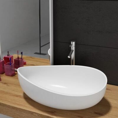 Homary Bathroom Stone Resin Oval Vessel Sink Modern Art Sink Glossy White with Pop Up Drain Homary Bathroom Stone Resin Oval Vessel Sink Modern Art Sink Glossy White with Pop Up Drain