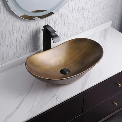 Homary Gold Ceramic Vessel Bathroom Wash Sink Boat Shaped Homary Gold Ceramic Vessel Bathroom Wash Sink Boat Shaped