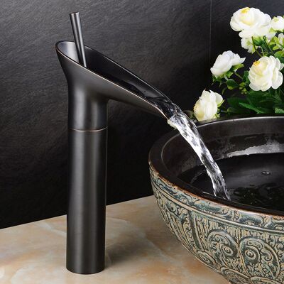 Homary Ashfie Classic Mono Single Lever Tall Waterfall Basin Mixer Tap Solid Brass in Antique Black Homary Ashfie Classic Mono Single Lever Tall Waterfall Basin Mixer Tap Solid Brass in Antique Black