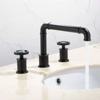 Homary Ruth Industrial Pipe Matte Black Bathroom Widespread Sink Faucet Double Handles Homary Ruth Industrial Pipe Matte Black Bathroom Widespread Sink Faucet Double Handles