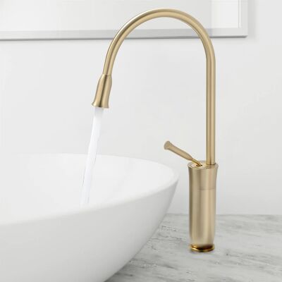Homary Tront Single Hole Bathroom Vessel Sink Faucet Solid Brass in Brushed Gold Homary Tront Single Hole Bathroom Vessel Sink Faucet Solid Brass in Brushed Gold