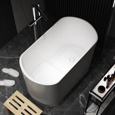 Homary 40" Modern Deep Oval Freestanding Matte White Stone Resin Japanese Soaking Bathtub Homary 40" Modern Deep Oval Freestanding Matte White Stone Resin Japanese Soaking Bathtub