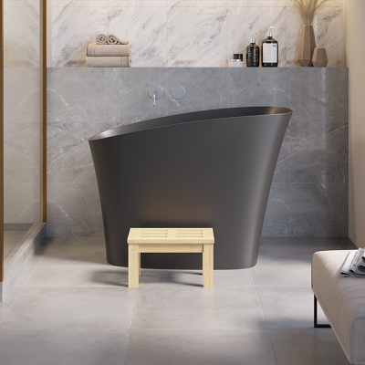 Homary 47" Japanese Oblique Deep Bathtub Freestanding Matte Black Stone Resin Modern Soaking Tub Homary 47" Japanese Oblique Deep Bathtub Freestanding Matte Black Stone Resin Modern Soaking Tub