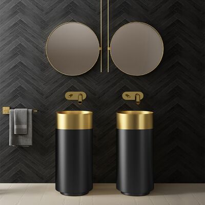 Homary Gold & Black Modern Luxury Round Stainless Steel Sink Pedestal Sink Freestanding Homary Gold & Black Modern Luxury Round Stainless Steel Sink Pedestal Sink Freestanding