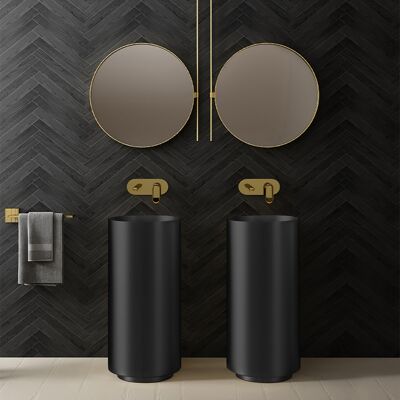 Homary Black Modern Luxury Round Stainless Steel Sink Pedestal Sink Freestanding Homary Black Modern Luxury Round Stainless Steel Sink Pedestal Sink Freestanding