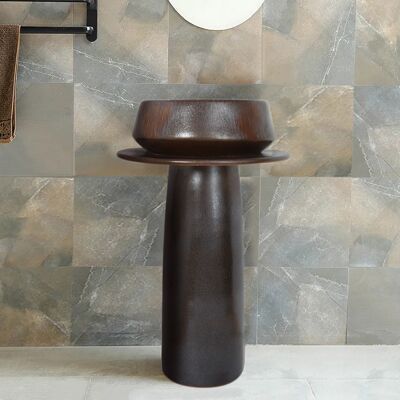 Homary Vintage Retro Kaolin Clay Pedestal Sink Freestanding Bathroom Sink Homary Vintage Retro Kaolin Clay Pedestal Sink Freestanding Bathroom Sink