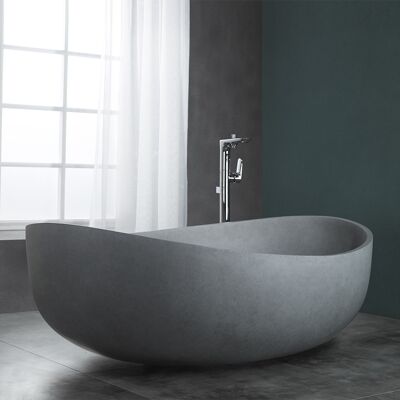 Homary 63" Industrial Concrete Soaking Bathtub Oval Cement Freestanding Bathtub in Gray Homary 63" Industrial Concrete Soaking Bathtub Oval Cement Freestanding Bathtub in Gray