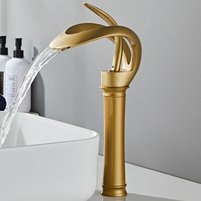 Homary Modern Gold Waterfall Bathroom Vessel Sink Faucet Single Handle Solid Brass Homary Modern Gold Waterfall Bathroom Vessel Sink Faucet Single Handle Solid Brass