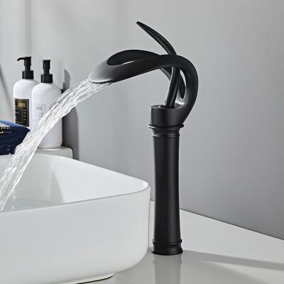 Homary Modern Elegant Waterfall Bathroom Vessel Sink Faucet Single Handle Solid Brass in Black Homary Modern Elegant Waterfall Bathroom Vessel Sink Faucet Single Handle Solid Brass in Black