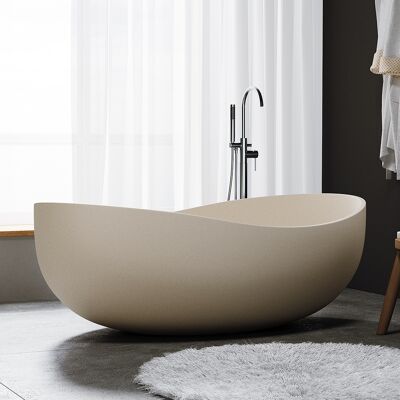 Homary 63" Industrial Concrete Soaking Bathtub Oval Cement Freestanding Bathtub in Beige Homary 63" Industrial Concrete Soaking Bathtub Oval Cement Freestanding Bathtub in Beige