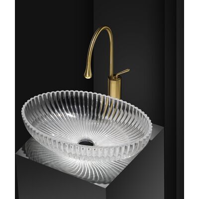 Homary Modern Oval Clear Vessel Sink Transparent Crystal Glass Bathroom Wash Sink with Drain Homary Modern Oval Clear Vessel Sink Transparent Crystal Glass Bathroom Wash Sink with Drain