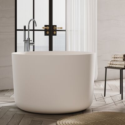 Homary 41" Freestanding Japanese Soaking Bathtub Matte White Round Stone Resin Tub Homary 41" Freestanding Japanese Soaking Bathtub Matte White Round Stone Resin Tub