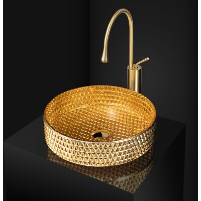 Homary 15" Modern Luxury Diamond Shaped Crystal Glass Bathroom Vessel Sink in Gold Homary 15" Modern Luxury Diamond Shaped Crystal Glass Bathroom Vessel Sink in Gold