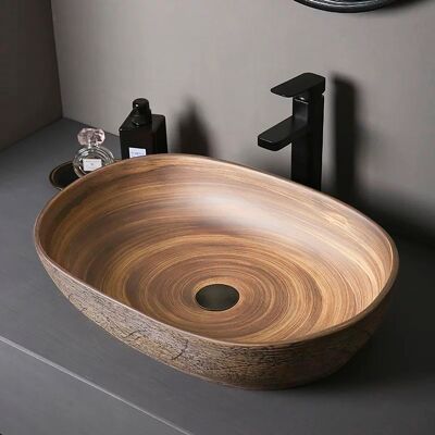 Homary 23" Oval Bowl Bathroom Vessel Sink Retro Ceramic Washbasin Above Counter for Bathrooms Homary 23" Oval Bowl Bathroom Vessel Sink Retro Ceramic Washbasin Above Counter for Bathrooms