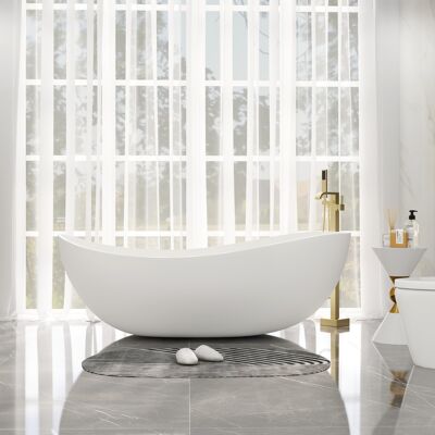 Homary 70" Contemporary Oval Freestanding Stone Resin Soaking Bathtub in Matte White Homary 70" Contemporary Oval Freestanding Stone Resin Soaking Bathtub in Matte White