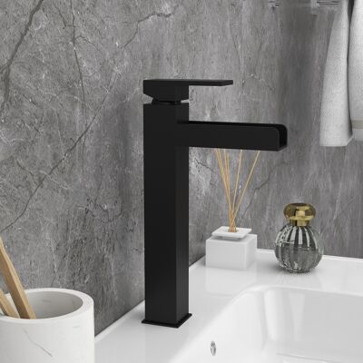 Homary Matte Black Single Handle Waterfall Bathroom Vessel Sink Faucet Solid Brass Modern Homary Matte Black Single Handle Waterfall Bathroom Vessel Sink Faucet Solid Brass Modern
