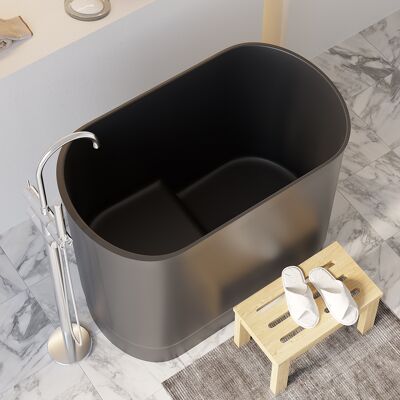 Homary 40" Modern Deep Oval Freestanding Matte Black Stone Resin Japanese Soaking Bathtub Homary 40" Modern Deep Oval Freestanding Matte Black Stone Resin Japanese Soaking Bathtub