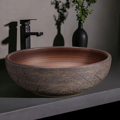 Homary 15.7" Ceramic Round Bathroom Vessel Sink Retro Washbasin Homary 15.7" Ceramic Round Bathroom Vessel Sink Retro Washbasin