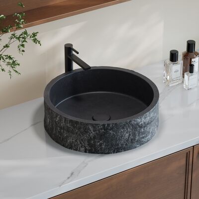 Homary Black Concrete Vessel Sink 15.7'' Modern Stone-Textured Round Bathroom Sink Homary Black Concrete Vessel Sink 15.7'' Modern Stone-Textured Round Bathroom Sink