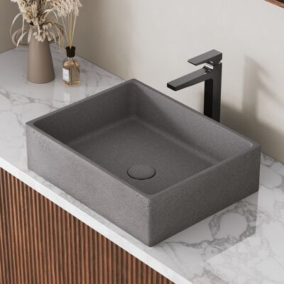 Homary Square Gray Concrete Vessel Sink—18'' Modern Rectangular Countertop Basin for Bathroom Vanity Homary Square Gray Concrete Vessel Sink—18'' Modern Rectangular Countertop Basin for Bathroom Vanity