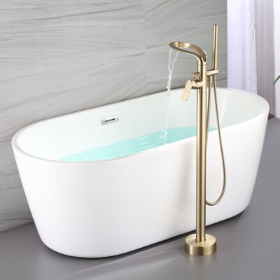 Homary Brushed Gold Freestanding Tub Filler Faucet 360° Swivel Waterfall Spout Design with Hand Shower Homary Brushed Gold Freestanding Tub Filler Faucet 360° Swivel Waterfall Spout Design with Hand Shower