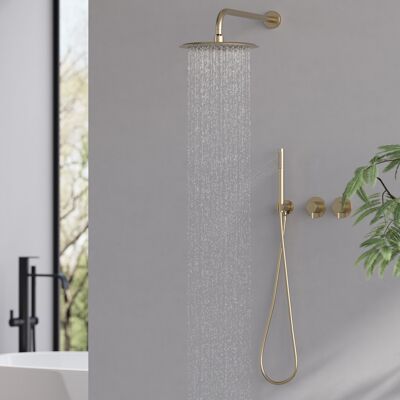 Homary 10" Wall-Mounted Shower System Round Brushed Gold 2-Function with Hand Shower Homary 10" Wall-Mounted Shower System Round Brushed Gold 2-Function with Hand Shower