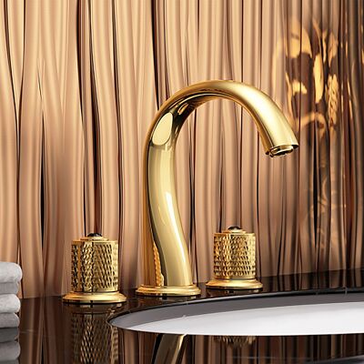 Homary Gold Modern Bathroom Widespread Sink Faucet Double Handle Brass Homary Gold Modern Bathroom Widespread Sink Faucet Double Handle Brass