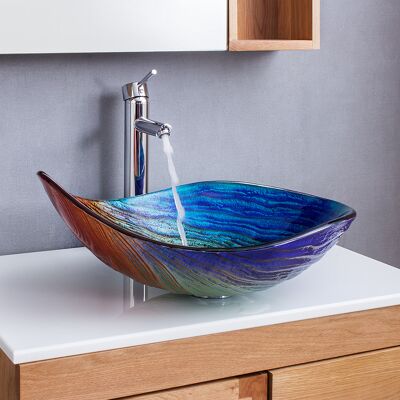 Homary Tempered Glass Multicolor Teardrop-Shaped Bathroom Vessel Sink Wash Sink Homary Tempered Glass Multicolor Teardrop-Shaped Bathroom Vessel Sink Wash Sink