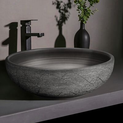 Homary 16" Grey Round Ceramic Bathroom Sink – Matte Glazed Vessel Sink Homary 16" Grey Round Ceramic Bathroom Sink – Matte Glazed Vessel Sink
