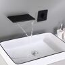 Homary Matte Black Waterfall Wall Mounted Bathroom Sink Faucet Single Knob Solid Brass