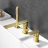 Homary Brushed Gold Deck-Mount Roman Bathtub Filler Faucet with Handshower Solid Brass