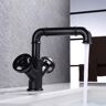 Homary Ruth Industrial Pipe Matte Black 1-Hole Bathroom Sink Faucet Double Handles Solid Brass