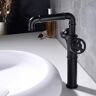 Homary Ruth Industrial Pipe Bathroom Vessel Sink Faucet Matte Black 1-Hole 2-Handle Solid Brass